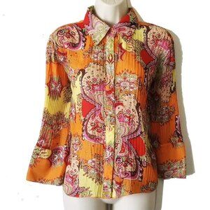 NWOT Jube Girl Pleated 3/4 Sleeve Button Down Blouse M Sheer Georgette Paisley